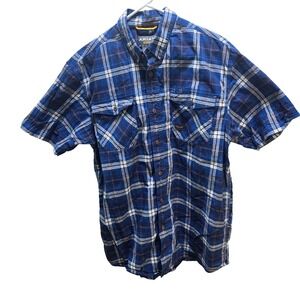 ARIAT REBAR Mens‎ Plaid Short Sleeve Button Up Shirt Blue Gray Size L
